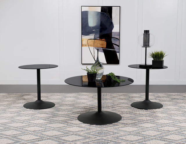 Tampa Furniture Outlet - Coaster - Ganso 3-piece Round Glass Top Coffee and End Table Set Black - 709688-S3