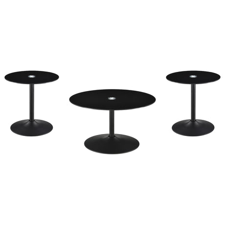 Ganso 3-piece Round Glass Top Coffee and End Table Set Black - Tampa Furniture Outlet