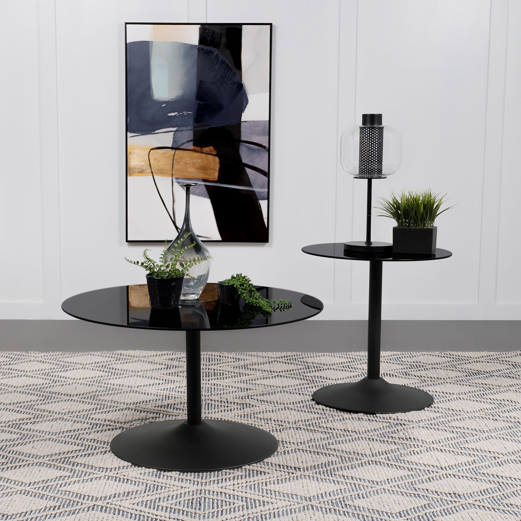 Ganso Round Metal Coffee Table With Tempered Glass Top Black - Tampa Furniture Outlet