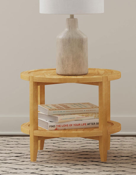 Camillo Round Solid Wood Side End Table Maple Brown - Tampa Furniture Outlet