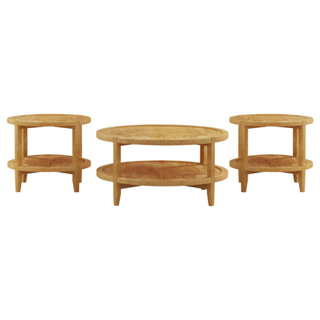 Camillo 3-piece Round Coffee and End Table Set Maple - Tampa Furniture Outlet