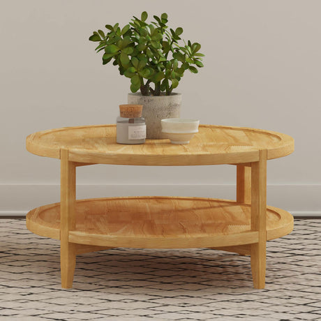 Camillo Round Solid Wood Coffee Table Maple Brown - Tampa Furniture Outlet
