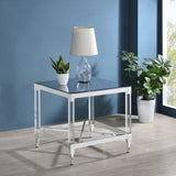 Lindley Square Tempered Mirror Acrylic Side End Table Chrome - Tampa Furniture Outlet