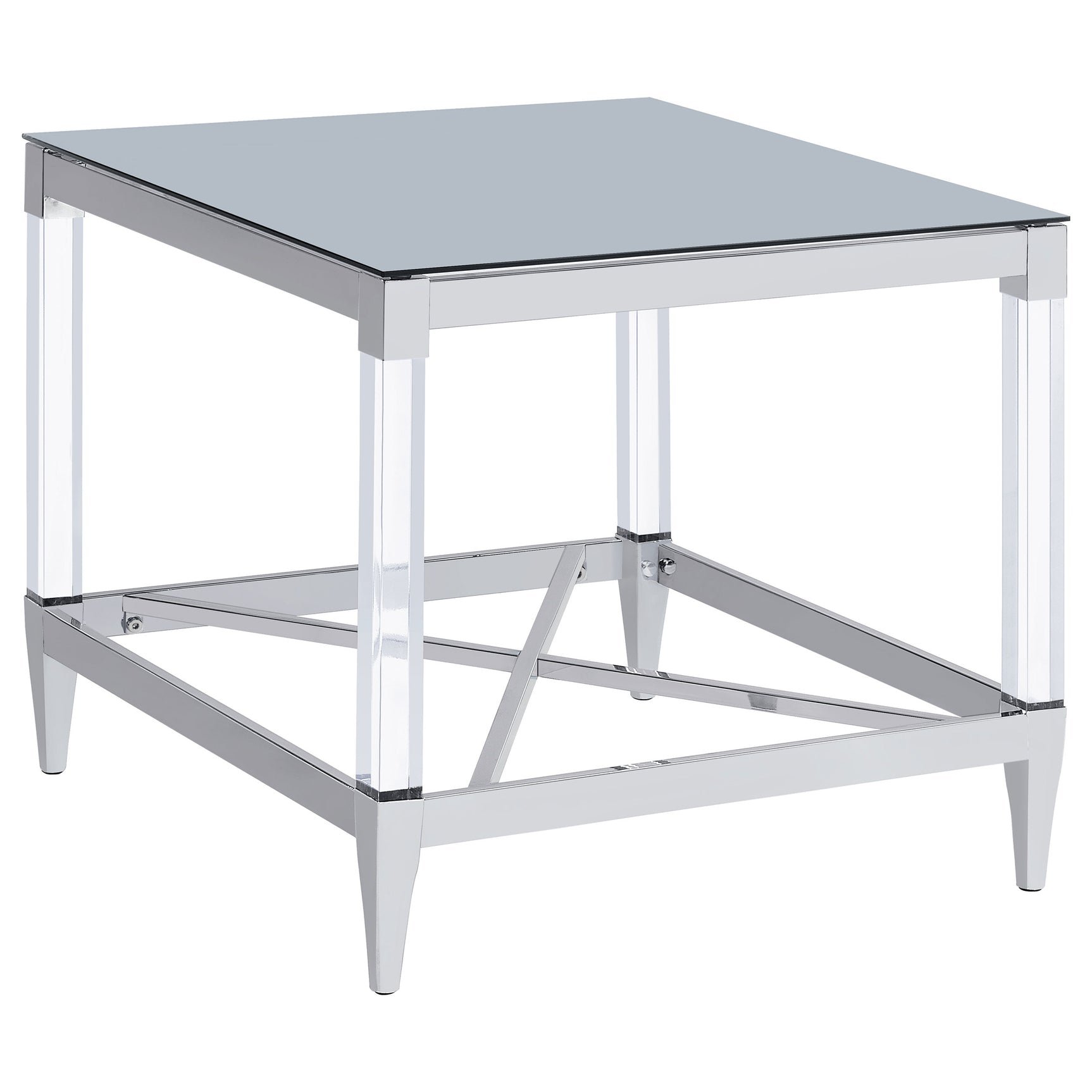Tampa Furniture Outlet - Coaster - Lindley Square Tempered Mirror Acrylic Side End Table Chrome - 709727