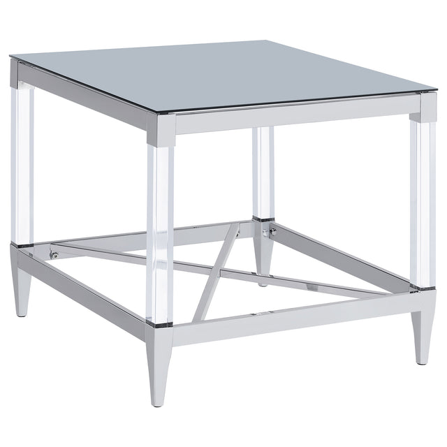 Tampa Furniture Outlet - Coaster - Lindley Square Tempered Mirror Acrylic Side End Table Chrome - 709727