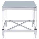 Lindley Square Tempered Mirror Acrylic Side End Table Chrome - Tampa Furniture Outlet