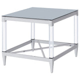 Lindley Square Tempered Mirror Acrylic Side End Table Chrome - Tampa Furniture Outlet