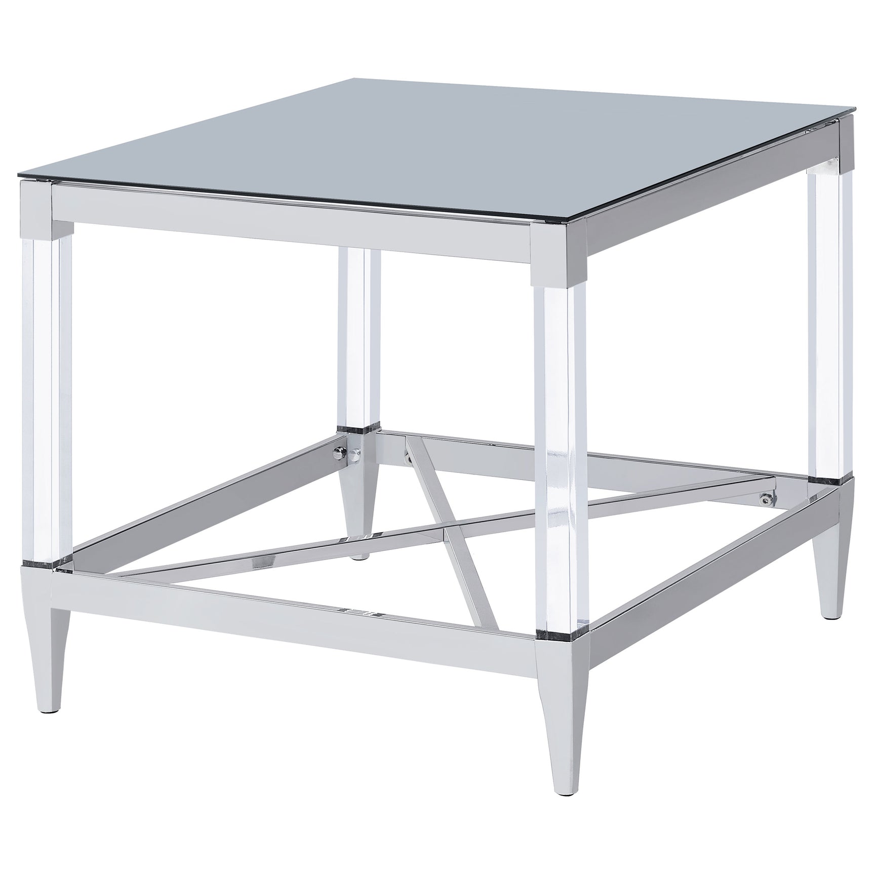 Lindley Square Tempered Mirror Acrylic Side End Table Chrome - Tampa Furniture Outlet
