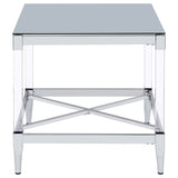 Lindley Square Tempered Mirror Acrylic Side End Table Chrome - Tampa Furniture Outlet