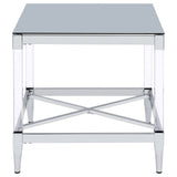 Lindley Square Tempered Mirror Acrylic Side End Table Chrome - Tampa Furniture Outlet