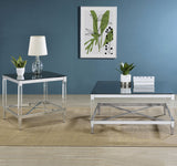 Lindley Square Tempered Mirror Acrylic Side End Table Chrome - Tampa Furniture Outlet