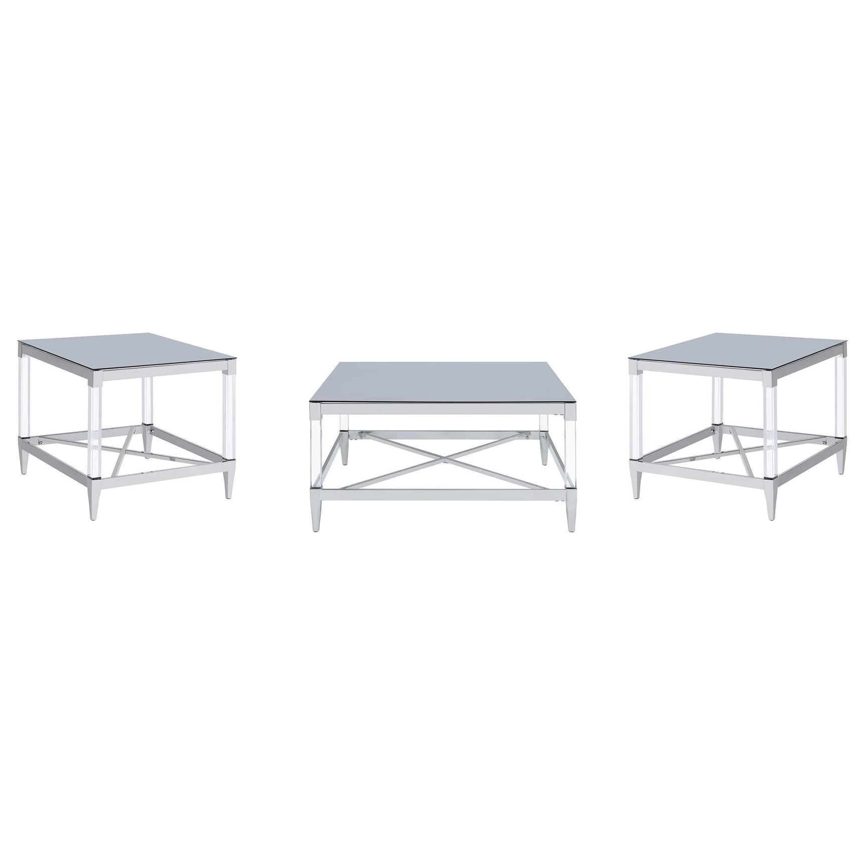 Lindley 3-piece Square Coffee and End Table Set Chrome - Tampa Furniture Outlet