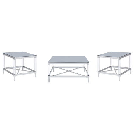 Lindley 3-piece Square Coffee and End Table Set Chrome - Tampa Furniture Outlet