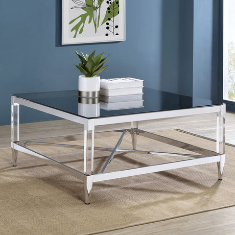 Lindley Square Tempered Mirror Acrylic Coffee Table Chrome - Tampa Furniture Outlet