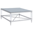 Tampa Furniture Outlet - Coaster - Lindley Square Tempered Mirror Acrylic Coffee Table Chrome - 709728
