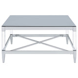 Lindley Square Tempered Mirror Acrylic Coffee Table Chrome - Tampa Furniture Outlet
