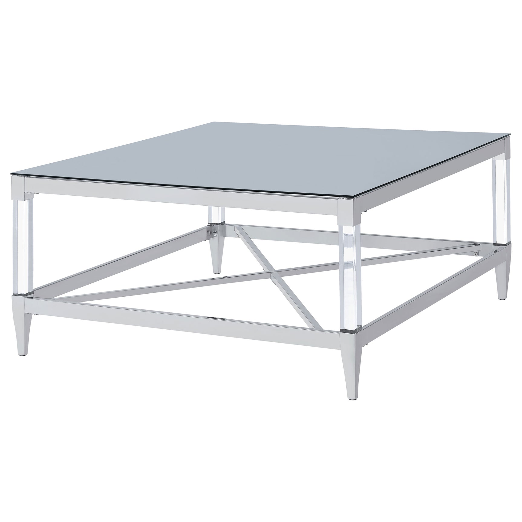 Lindley Square Tempered Mirror Acrylic Coffee Table Chrome - Tampa Furniture Outlet
