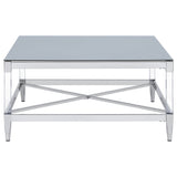 Lindley Square Tempered Mirror Acrylic Coffee Table Chrome - Tampa Furniture Outlet