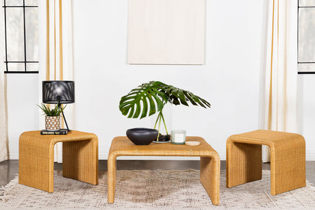 Tampa Furniture Outlet - Coaster - Cahya 3-piece Rattan Coffee and End Table Set Natural - 709818-S3