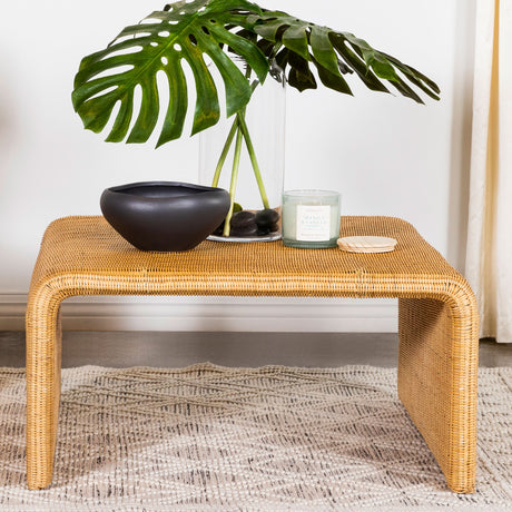 Cahya Square Woven Rattan Coffee Table Natural - Tampa Furniture Outlet