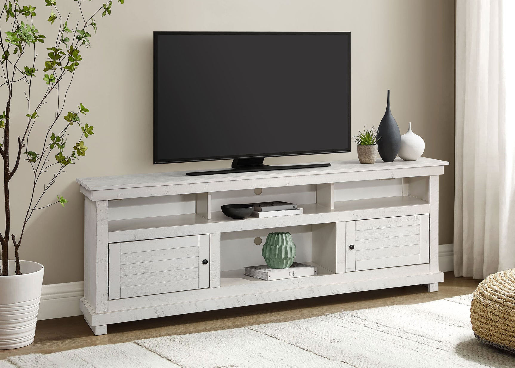 Payne 70-inch TV Stand Media Console Distressed White - Tampa Furniture Outlet