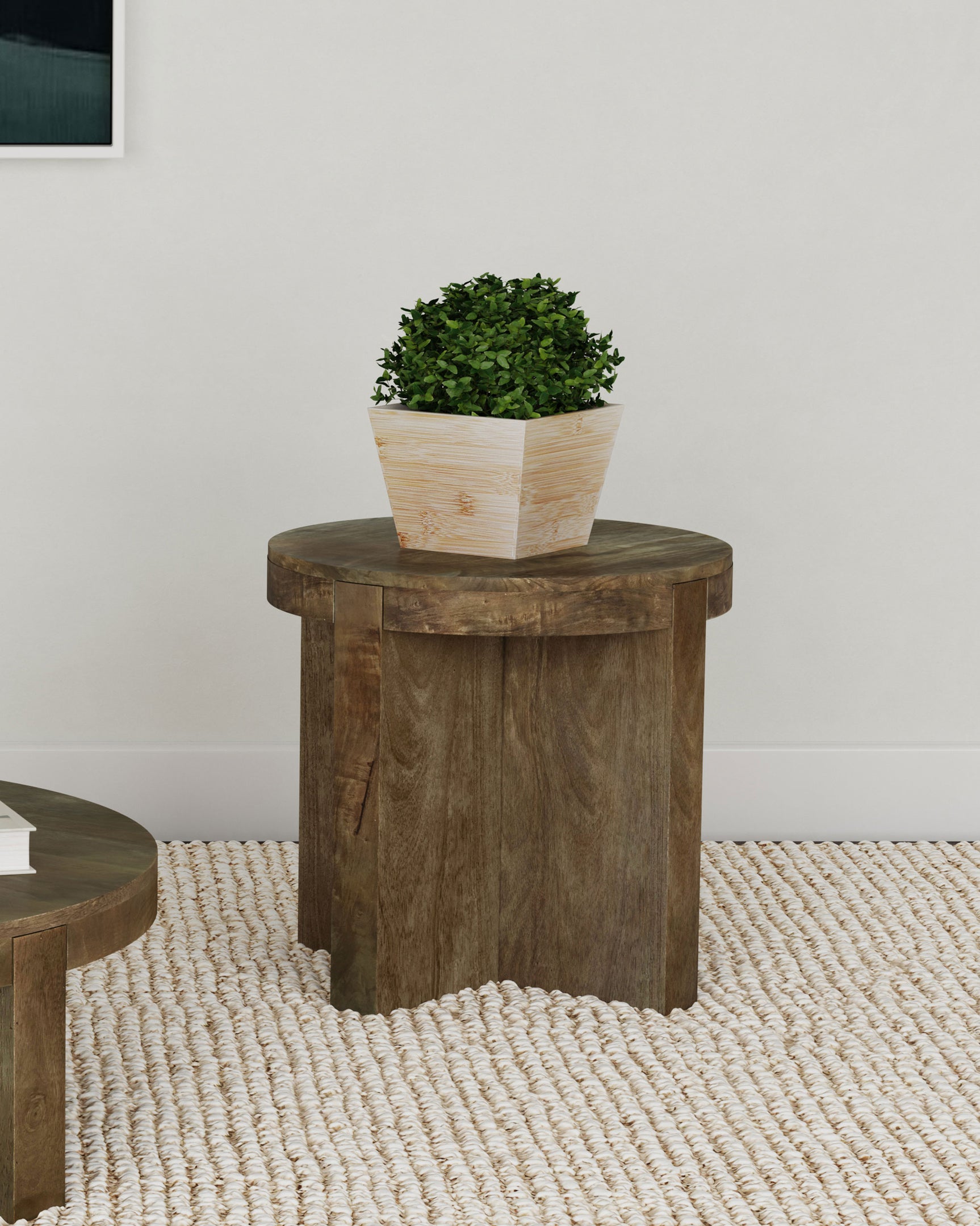 Kinkaid Round Solid Mango Wood End Table Brown - Tampa Furniture Outlet