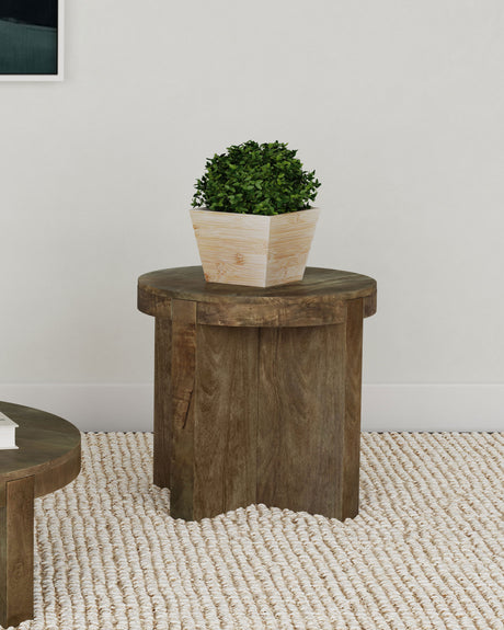 Kinkaid Round Solid Mango Wood End Table Brown - Tampa Furniture Outlet
