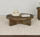 Kinkaid Round Solid Mango Wood Coffee Table Brown - Tampa Furniture Outlet