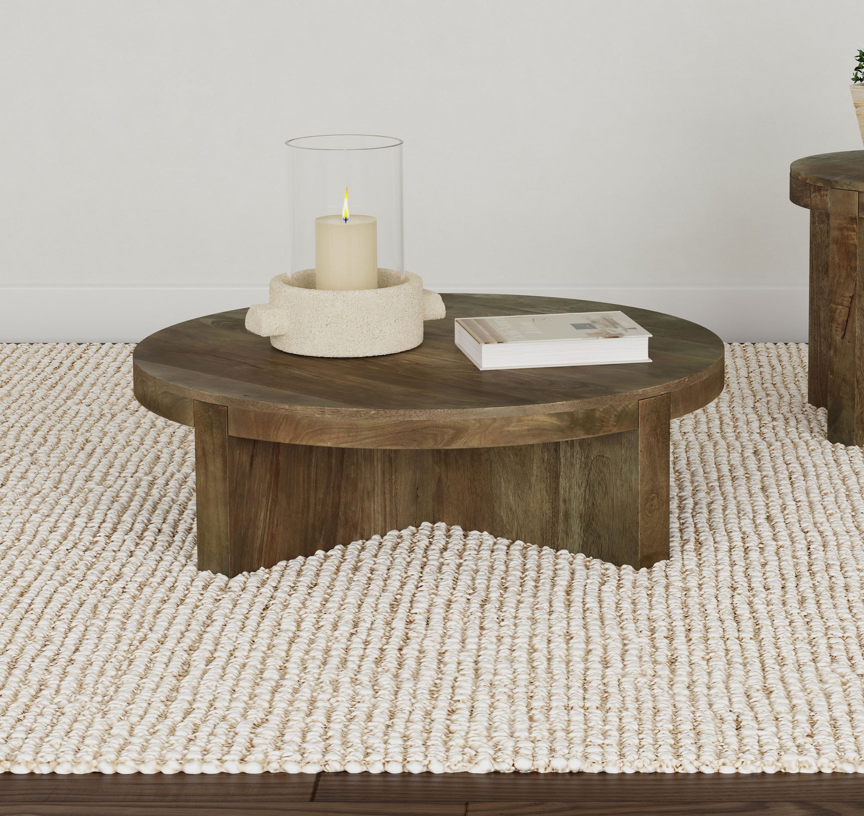 Kinkaid Round Solid Mango Wood Coffee Table Brown - Tampa Furniture Outlet