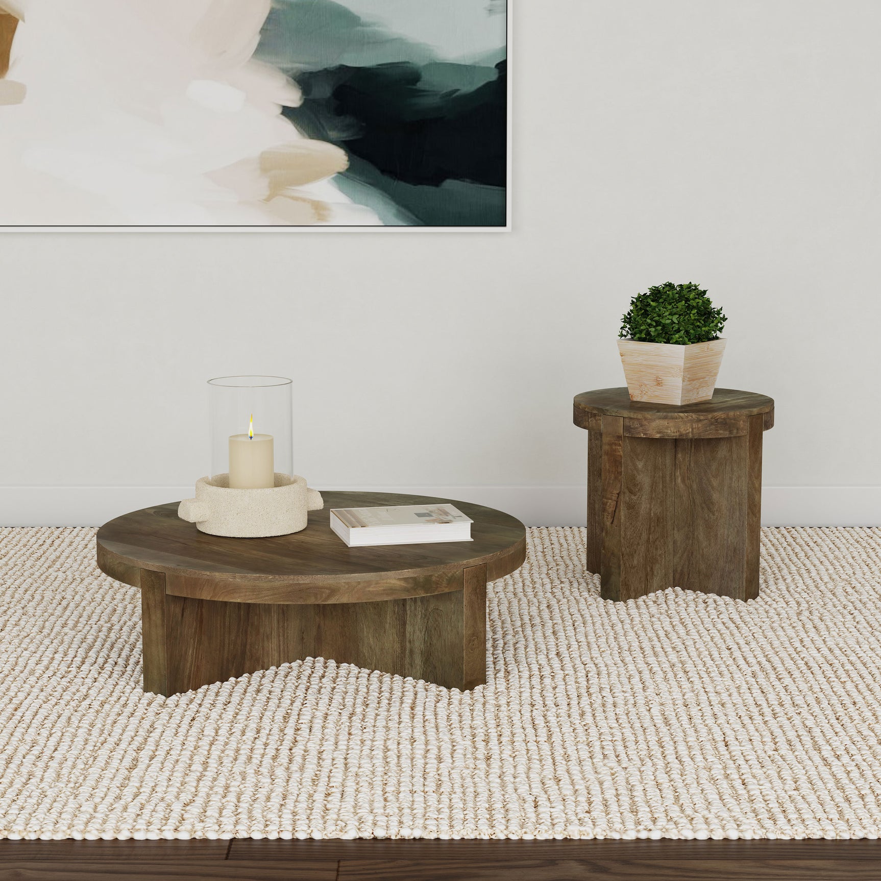 Kinkaid Round Solid Mango Wood Coffee Table Brown - Tampa Furniture Outlet