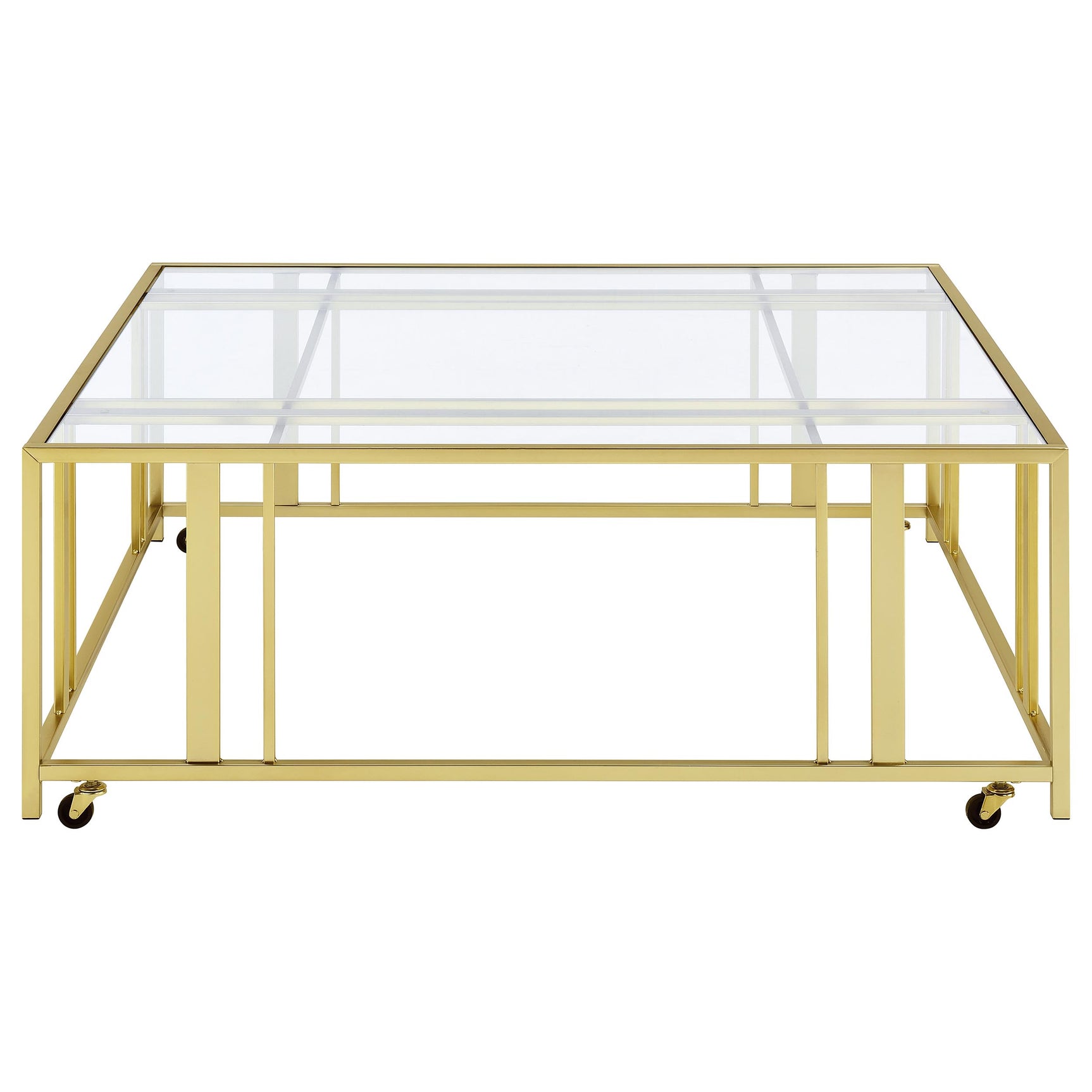 Adri Square Glass Top Coffee Table with Casters Matte Brass - Tampa Furniture Outlet