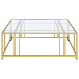 Adri Square Glass Top Coffee Table with Casters Matte Brass - Tampa Furniture Outlet