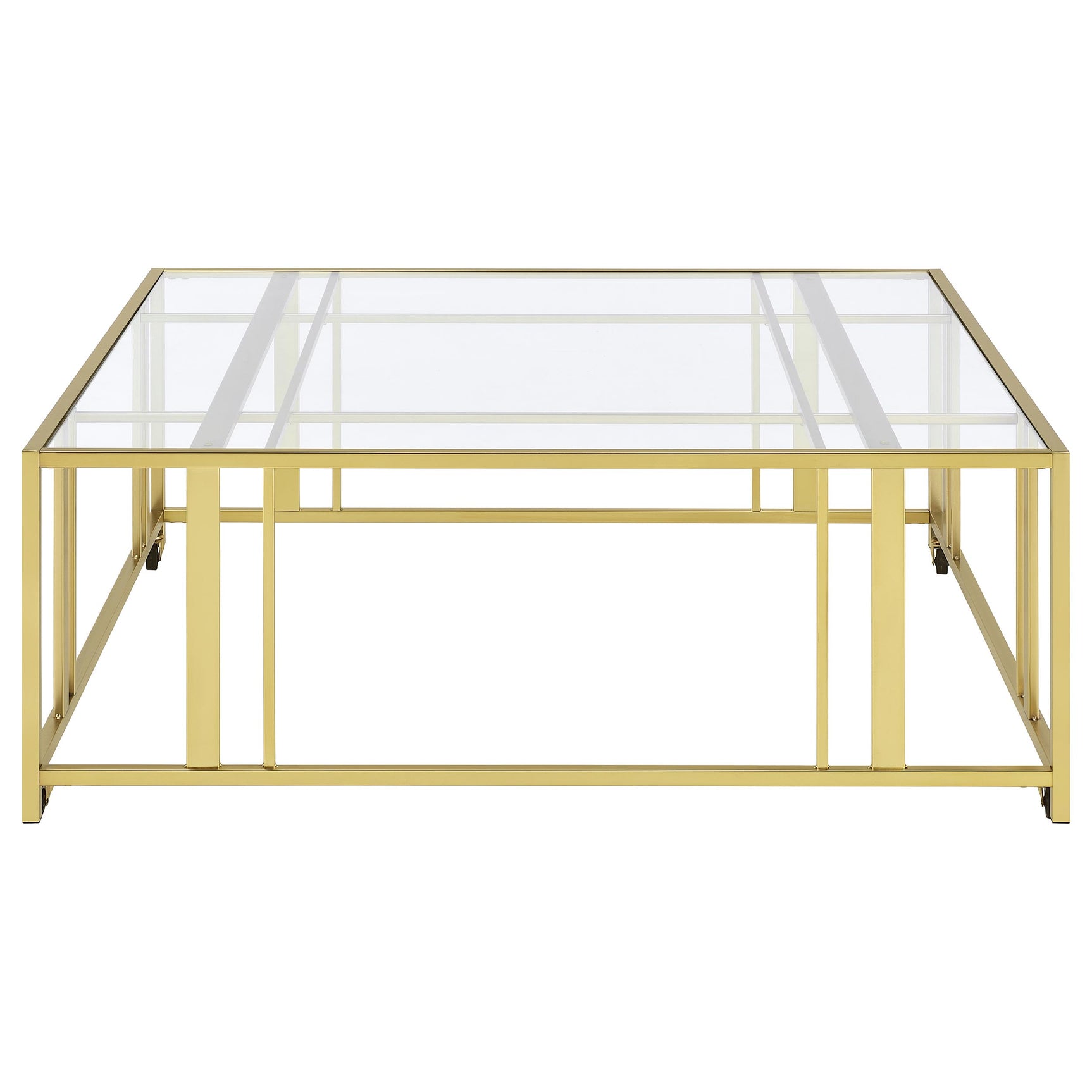 Adri Square Glass Top Coffee Table with Casters Matte Brass - Tampa Furniture Outlet