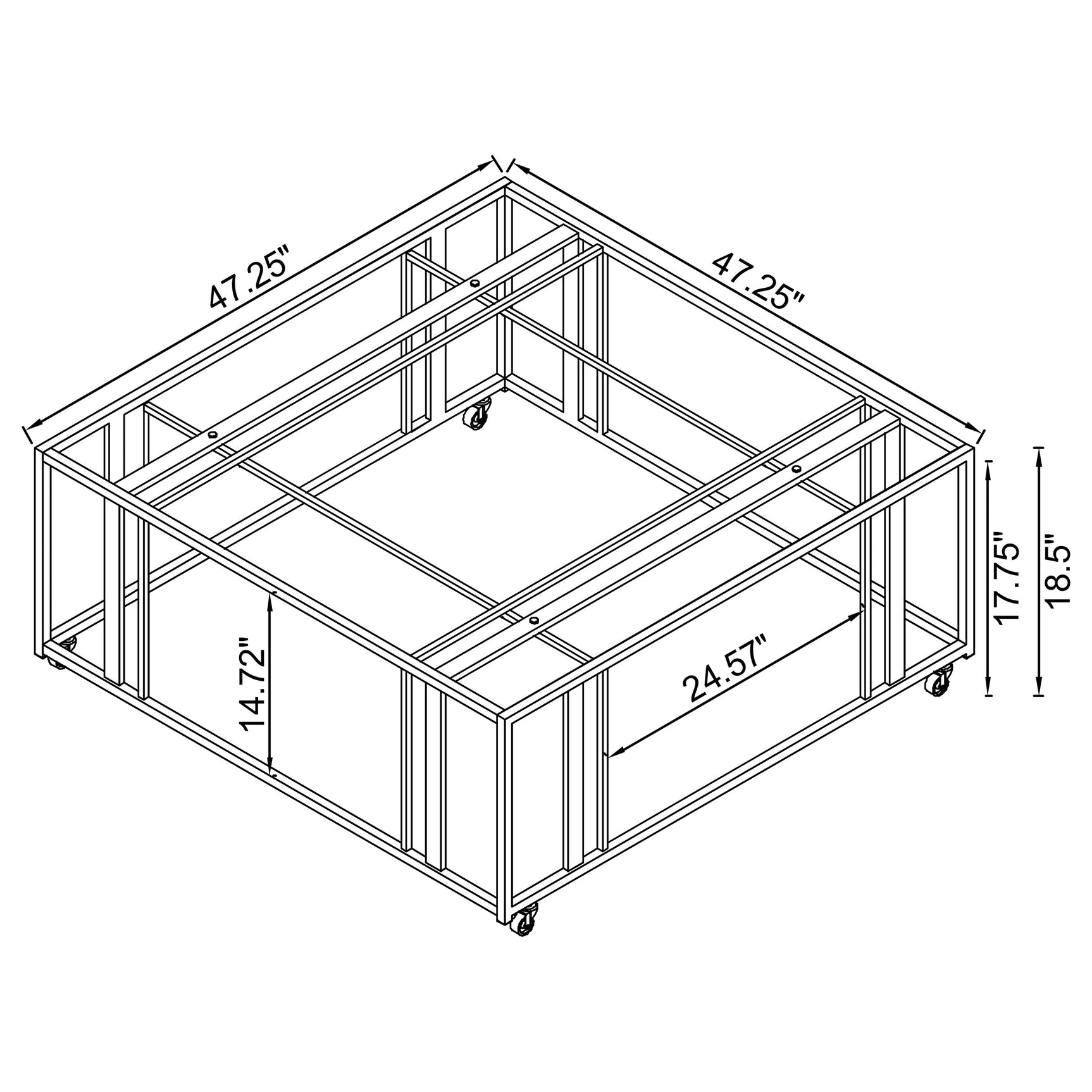 Adri Square Glass Top Coffee Table with Casters Matte Brass - Tampa Furniture Outlet