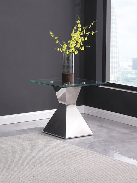 Jenny Glass Top Stainless Steel Side End Table Chrome - Tampa Furniture Outlet