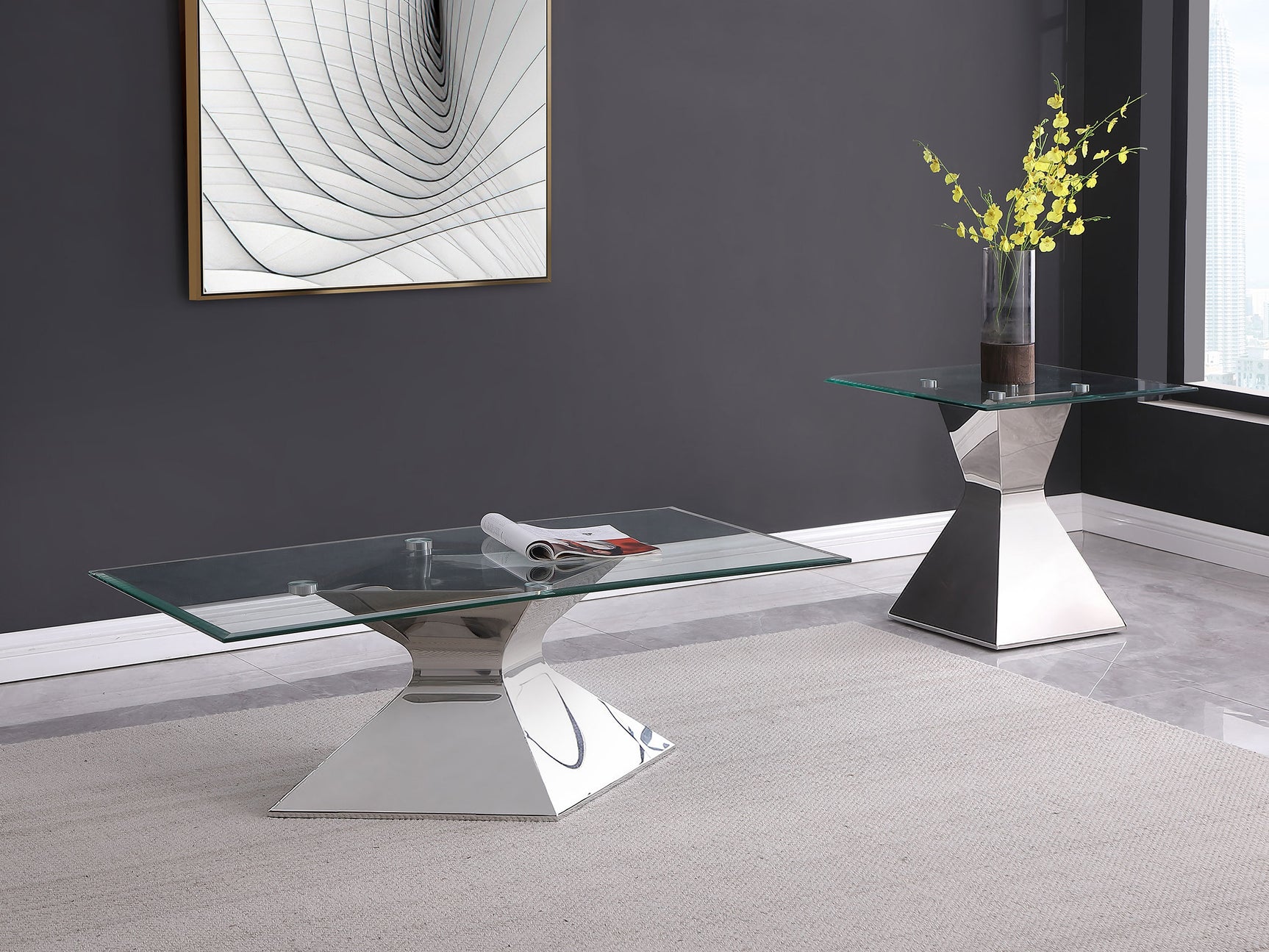 Jenny Glass Top Stainless Steel Side End Table Chrome - Tampa Furniture Outlet