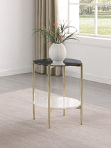 Jonelle Round Glass Top End Table White Marble Shelf Gold - Tampa Furniture Outlet