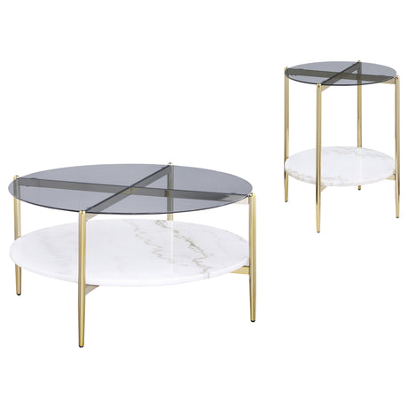 Jonelle 2-piece Round Coffee and End Table Set Gold - Tampa Furniture Outlet