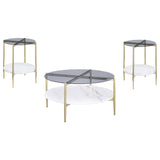 Jonelle 3-piece Round Coffee and End Table Set Gold - Tampa Furniture Outlet