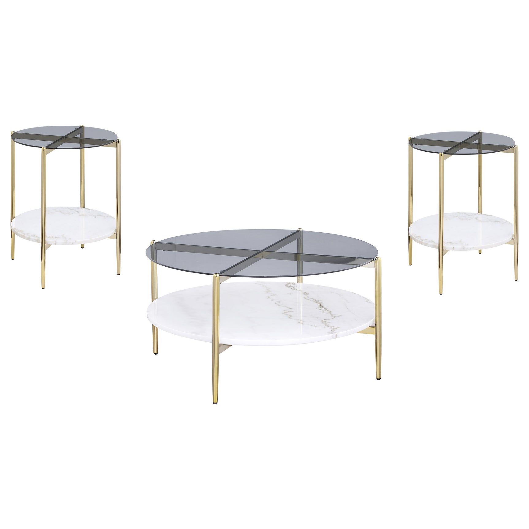 Jonelle 3-piece Round Coffee and End Table Set Gold - Tampa Furniture Outlet