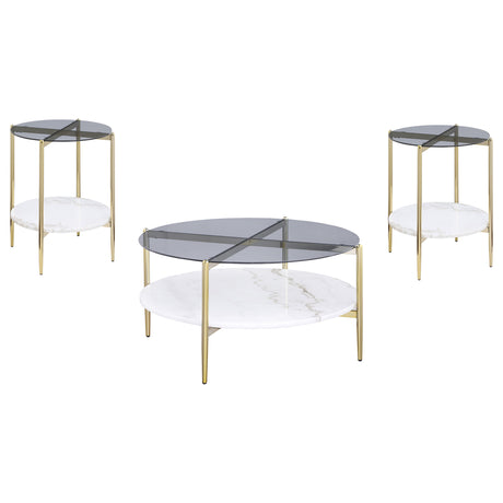 Jonelle 3-piece Round Coffee and End Table Set Gold - Tampa Furniture Outlet