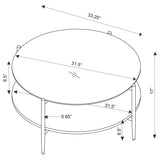 Jonelle Round Glass Top Coffee Table White Marble Shelf Gold - Tampa Furniture Outlet