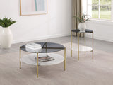 Jonelle Round Glass Top Coffee Table White Marble Shelf Gold - Tampa Furniture Outlet