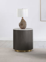 Jason Round White Marble Top Side End Table Charcoal - Tampa Furniture Outlet