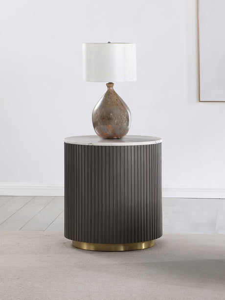 Jason Round White Marble Top Side End Table Charcoal - Tampa Furniture Outlet