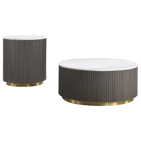 Jason 2-piece Round White Marble Coffee Table Set Charcoal - Tampa Furniture Outlet