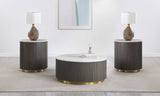 Tampa Furniture Outlet - Coaster - Jason 3-piece Round White Marble Coffee Table Set Charcoal - 710418-S3