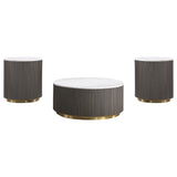 Jason 3-piece Round White Marble Coffee Table Set Charcoal - Tampa Furniture Outlet