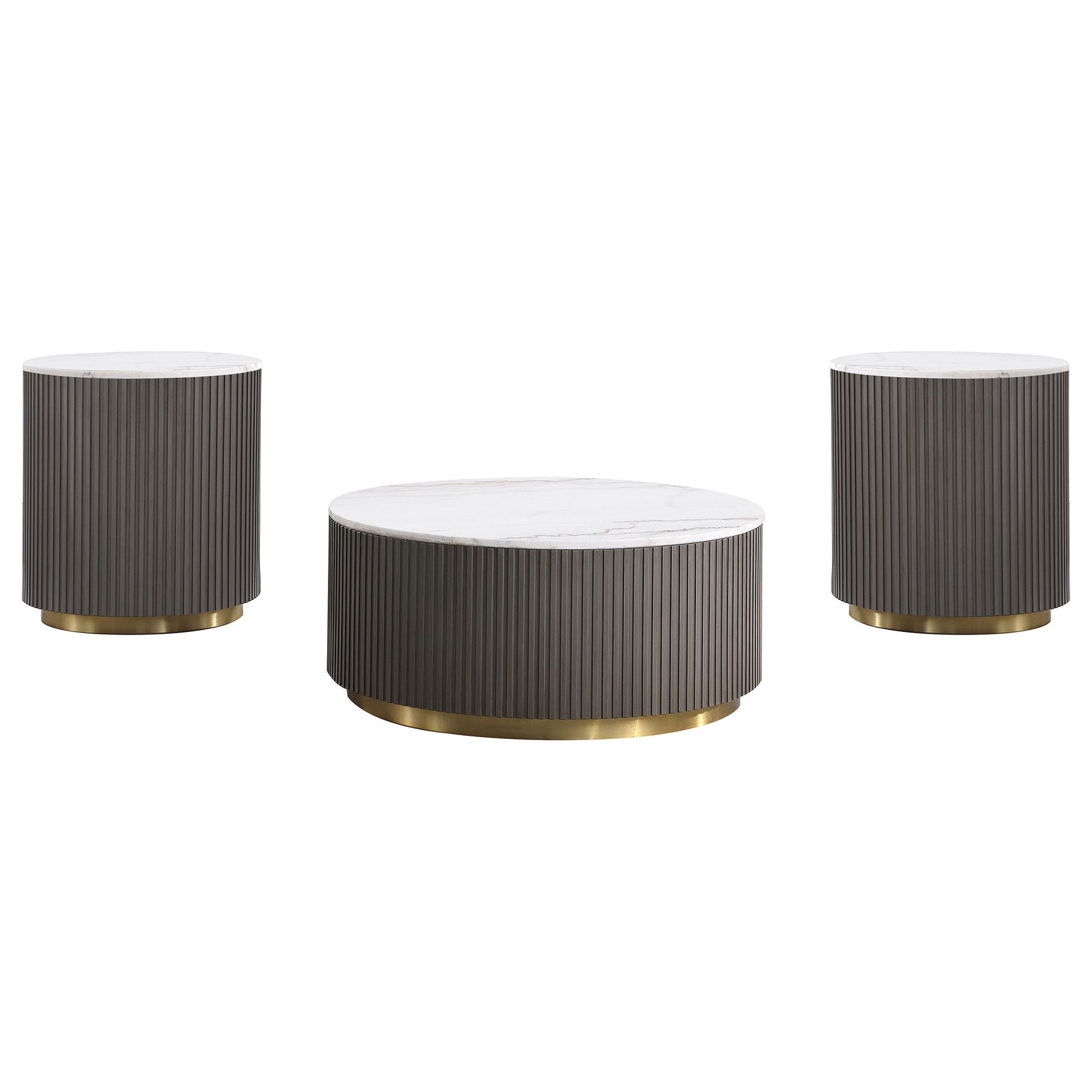 Jason 3-piece Round White Marble Coffee Table Set Charcoal - Tampa Furniture Outlet