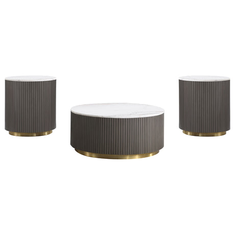 Jason 3-piece Round White Marble Coffee Table Set Charcoal - Tampa Furniture Outlet